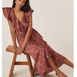 Anthropologie Rust Maxi Dress with Lavender Floral Print